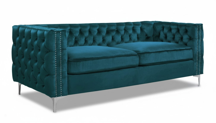 Canapé chesterfield turquoise en velours de luxe, ensemble de canapés, boutons rembourrage nouveau