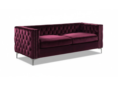 Canapé Chesterfield en velours de luxe de couleur Bordeaux, ensemble de canapés avec des boutons rembourrés.