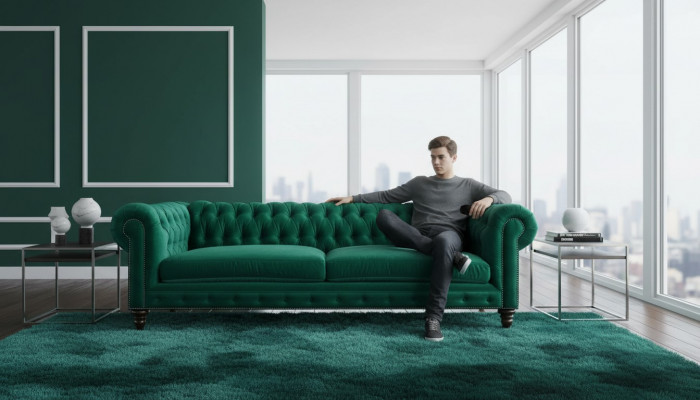 Canapé Chesterfield en tissu vert Créatif Meubles 3 places Nouveau Canapés