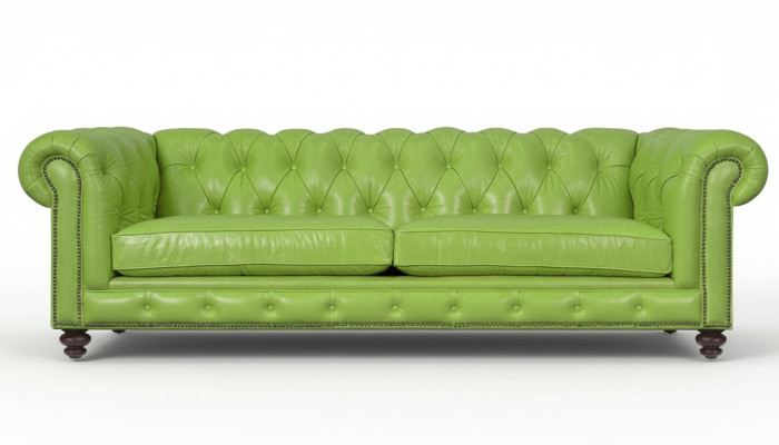Sofa Chesterfield en cuir vert de haute qualité pour le salon, grand, design, 4 places, neuf.