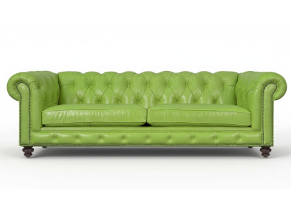 Sofa Chesterfield en cuir vert de haute qualité pour le salon, grand, design, 4 places, neuf.