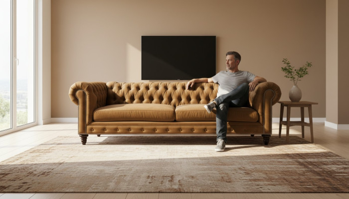 Chesterfield Trois Places Meubles Créatifs Tissu Orange Nouveau Salon Moderne