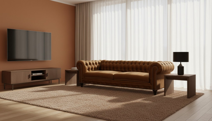 Chesterfield Trois Places Meubles Créatifs Tissu Orange Nouveau Salon Moderne