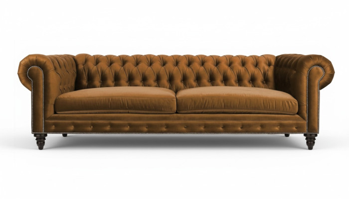 Chesterfield Trois Places Meubles Créatifs Tissu Orange Nouveau Salon Moderne