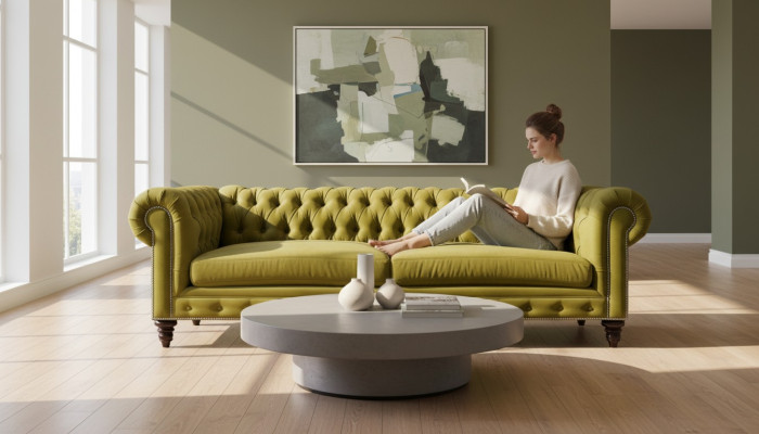 Salon jaune Chesterfield moderne Trois places Meubles créatifs Tissu textile xxl