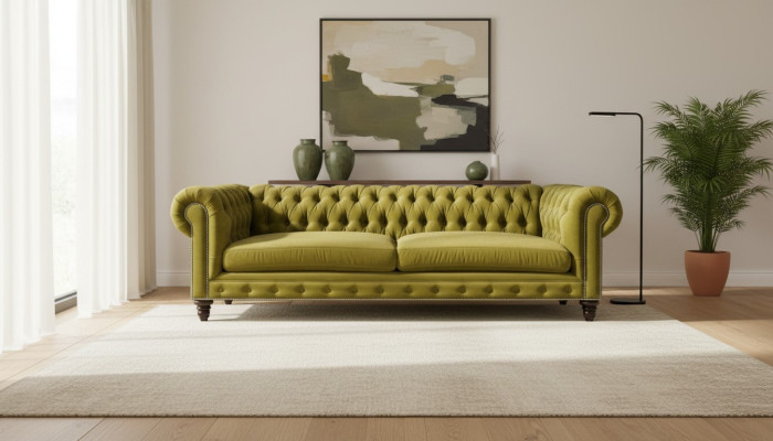 Salon jaune Chesterfield moderne Trois places Meubles créatifs Tissu textile xxl