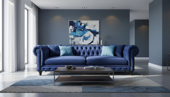 Chesterfield canapé trois places Bleu nouveau Salon Moderne Meubles Créatifs Tissu Textile