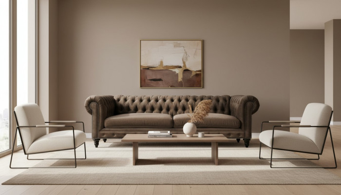 Chesterfield Brown nouveau salon moderne Trois places Mobilier créatif Tissu en textile