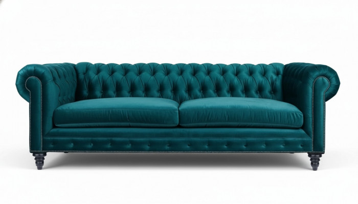 Chesterfield Trois places Meubles créatifs Tissu textile Bleu vert Salon Moderne