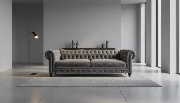 Trois places Chesterfield Meubles Créatifs Tissu Gris Living Room Moderne