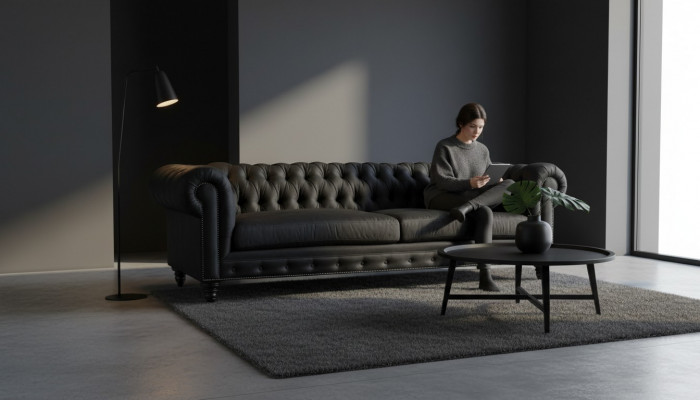 Chesterfield Noir Salon Moderne Trois Places Meubles Créatifs Tissus Textiles