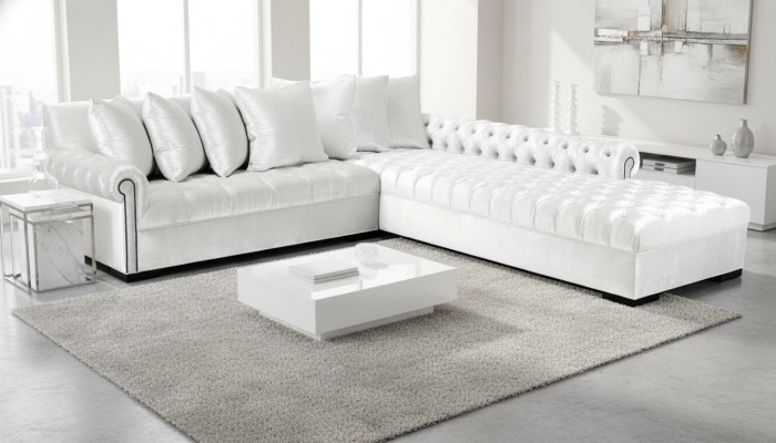 Canapé d'angle blanc en tissu Chesterfield Design Canapés Rembourrés Canapés en Tissu Mobilier de Luxe