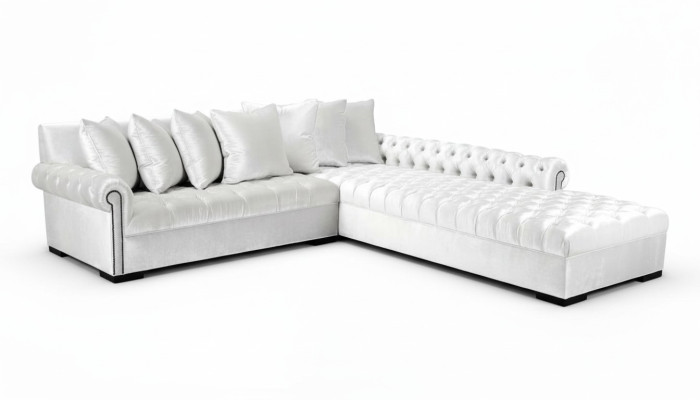 Canapé d'angle blanc en tissu Chesterfield Design Canapés Rembourrés Canapés en Tissu Mobilier de Luxe