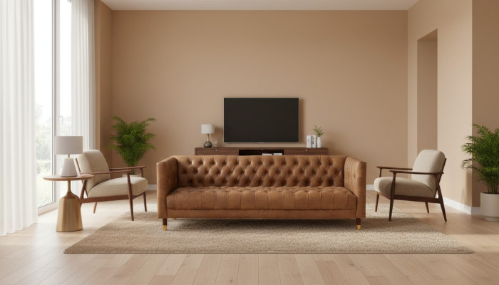 Canapé Chesterfield trois places marron xxl grand meuble cuir salon moderne neuf
