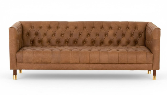 Canapé Chesterfield trois places marron xxl grand meuble cuir salon moderne neuf