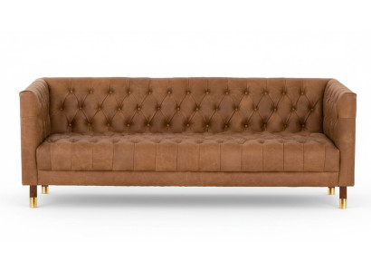 Canapé Chesterfield trois places marron xxl grand meuble cuir salon moderne neuf
