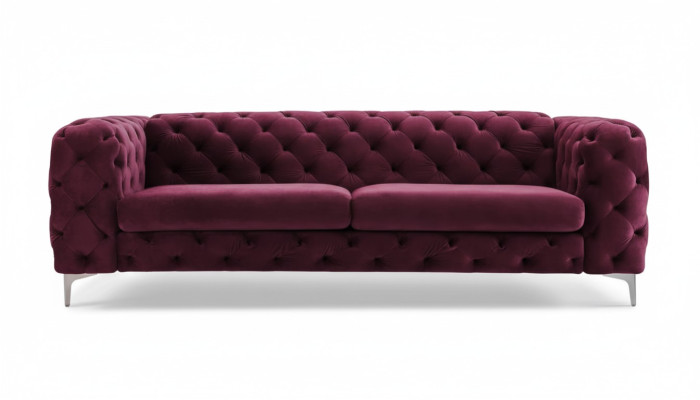 Canapé Chesterfield trois places bordeaux meubles créatifs tissu textile salon neuf