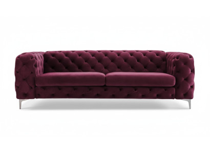 Canapé Chesterfield trois places bordeaux meubles créatifs tissu textile salon neuf