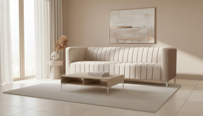 Tissu beige canapé trois places design salon canapés rembourrés canapé sofas velours beige