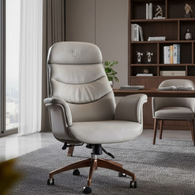 Chaise de bureau en cuir beige en acier inoxydable Mobilier de bureau de luxe Mobilier Neuf