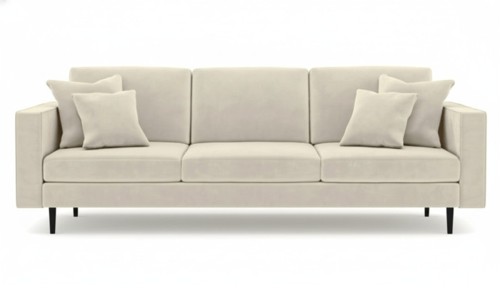 Canapé beige quatre places en tissu pour le salon, design de canapé, canapé rembourré, neuf tissu.