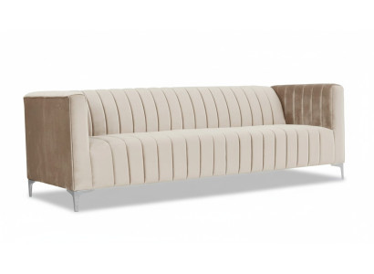 Canapé trois places beige en tissu pour salon, design de canapé rembourré en tissu.