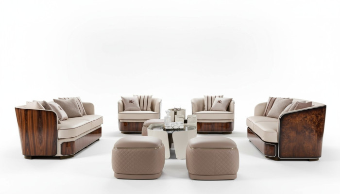 Canapé 3 places Beige Salon Design Moderne Canapés de luxe Canapé en cuir neuf