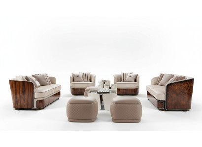 Canapé 3 places Beige Salon Design Moderne Canapés de luxe Canapé en cuir neuf