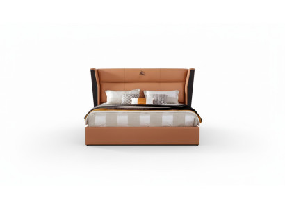 Lederbett Orange Schlafzimmer Kreatives Modernes Design Möbel Holz Luxusbetten