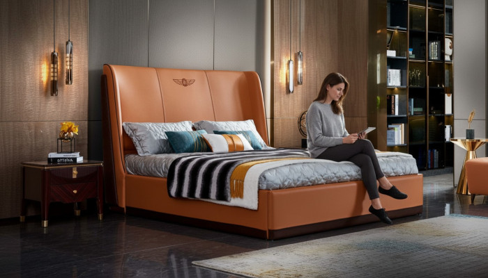 Lit orange chambre à coucher nouveau design créatif moderne meubles bois lits de luxe