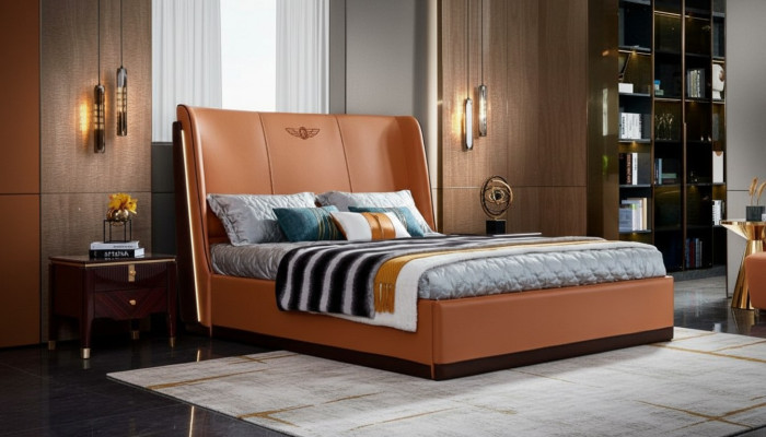 Lit orange chambre à coucher nouveau design créatif moderne meubles bois lits de luxe