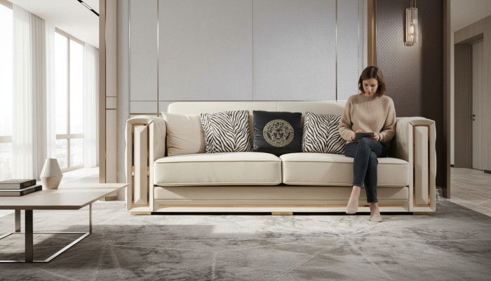 Chesterfield canapé en cuir beige de luxe Conception de salon Canapés rembourrés