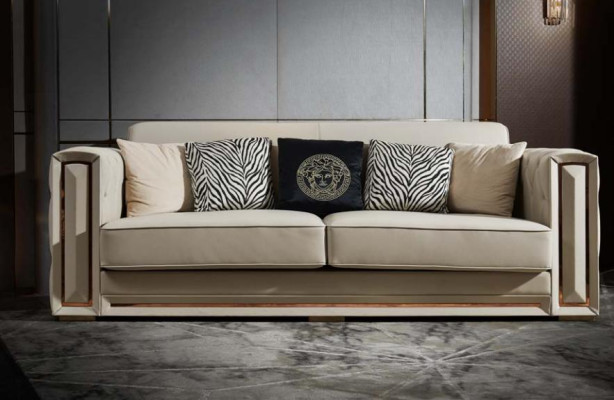 Chesterfield canapé en cuir beige de luxe Conception de salon Canapés rembourrés