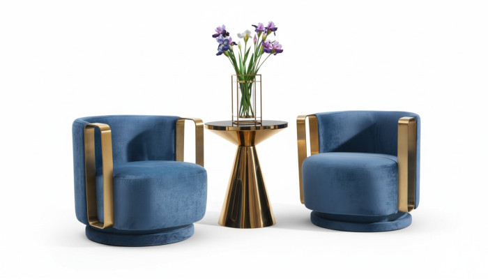 Fauteuil Bleu Tissu de Luxe Textile Salon nouveau Design Moderne et Créatif