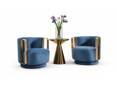 Fauteuil Bleu Tissu de Luxe Textile Salon nouveau Design Moderne et Créatif