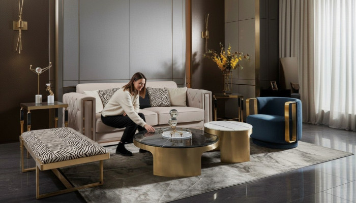 Double table basse noir blanc Table de luxe Salon créative