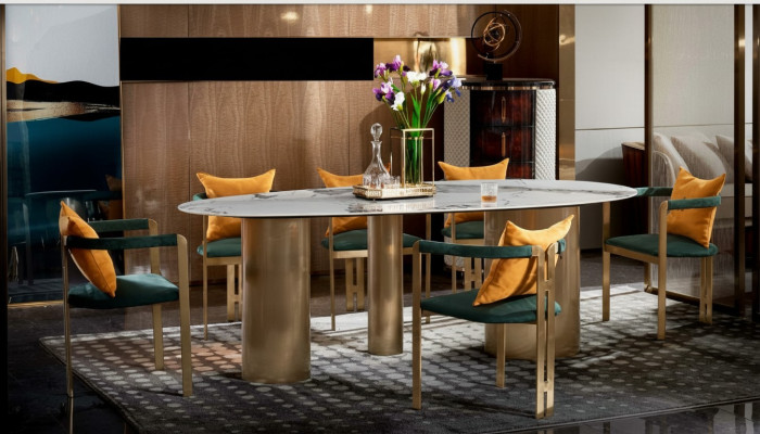 Groupe de salle à manger Table à manger Ensemble de table 4x Chaises Lehn Mobilier Salle à manger Tables