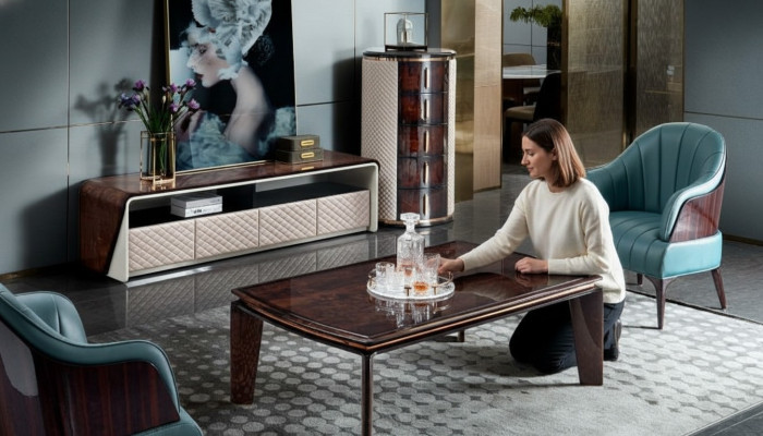 Meuble de salon de luxe Buffet Armoire en cuir Laqué brillant Meuble TV pour télévision