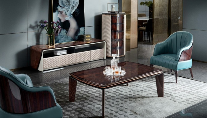 Meuble de salon de luxe Buffet Armoire en cuir Laqué brillant Meuble TV pour télévision