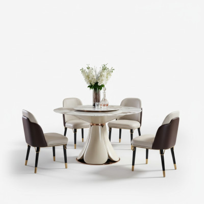 Table à manger 4x Chaises Ensemble de salle à manger de luxe rond Design Group Mobilier de salle à manger 5pcs.