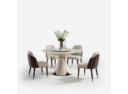 Table à manger 4x Chaises Ensemble de salle à manger de luxe rond Design Group Mobilier de salle à manger 5pcs.