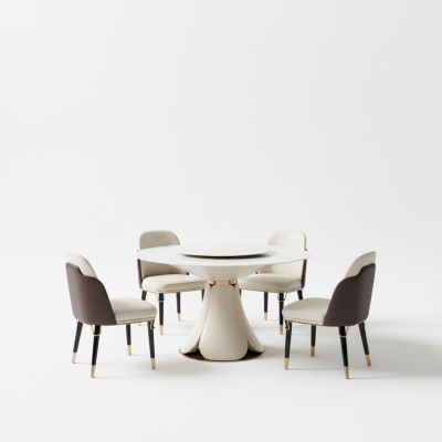 Table à dîner 6x chaises Salle à manger Table en cuir Chaise Ronde Design Moderne Meubles