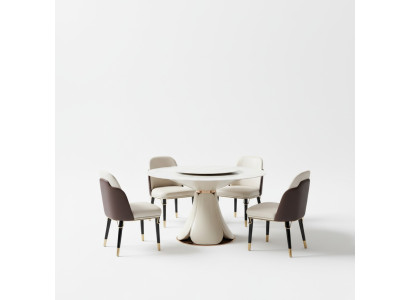Table à dîner 6x chaises Salle à manger Table en cuir Chaise Ronde Design Moderne Meubles
