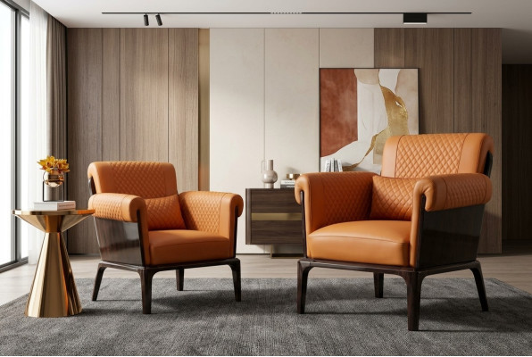 Fauteuil Orange Chaise en cuir Lehn Design moderne Mobilier de luxe Salon en bois nouveau