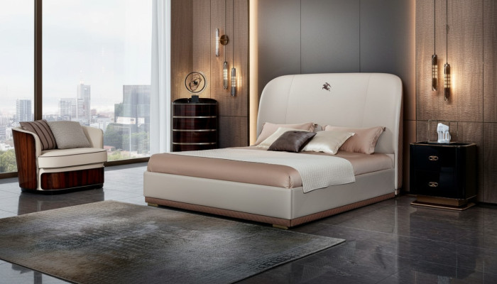 Lit Beige Cuir Bois Chambre Lit en Cuir Design Moderne Meubles de Luxe