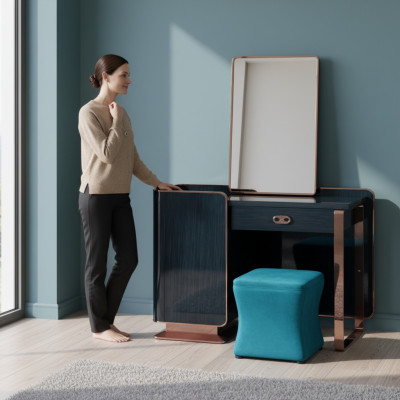 Coiffeuse Tabouret Bois Textile Chambre Créatif Design Moderne Mobilier de Luxe