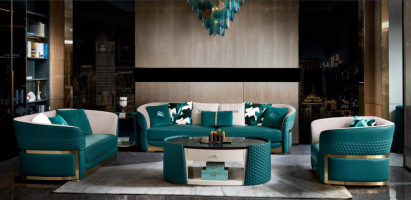 Ensemble de canapé Chesterfield Revêtement Canapé Canapé 3+1 Ensemble Cuir Textile Tissu