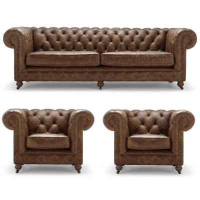 Ensemble de canapés Chesterfield style antique, canapé, garniture de coussins, ensembles de canapés en cuir.