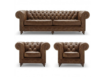 Ensemble de canapés Chesterfield style antique, canapé, garniture de coussins, ensembles de canapés en cuir.