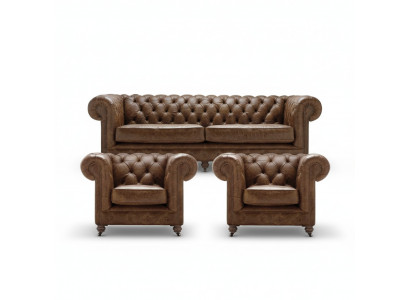 Canapé Chesterfield Braun+2 Fauteuils en Cuir Meubles Créatifs Neufs Salon Sofa